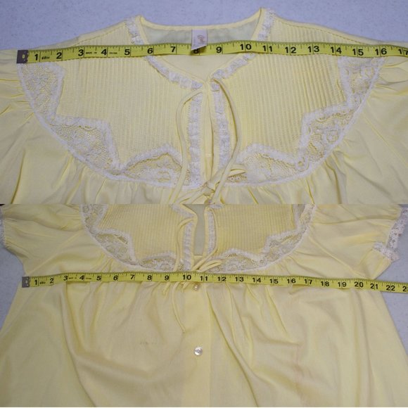 SOLD • Barbizon Lazy Dee Yellow Pajama Set Size 10 Pleated Yoke Lace Batiste - Picture 9 of 14